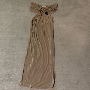 Strapless tan dress